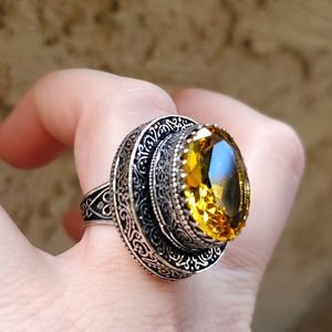 New Amazing Citrine Antique Design Silver Statement Ring.